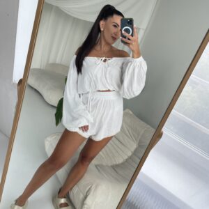 Komplet Lniany BOHO Ecru